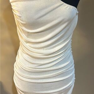 Ruched One-Shoulder Women's Dress in Ivory